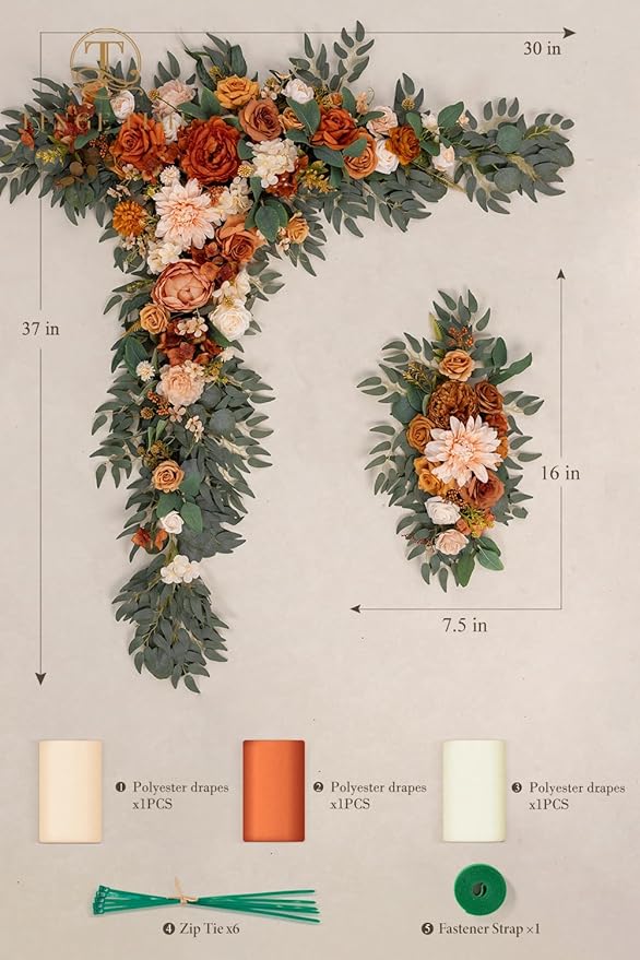 TINGE TIME Artificial Arch Flowers Kit Pack of 5, Fall Wedding Decorations for Reception with Hanging Flowers, Wedding Arch Silk Floral Arrangements Ceremony Backdrop Bridal Shower Outdoor Party Decor