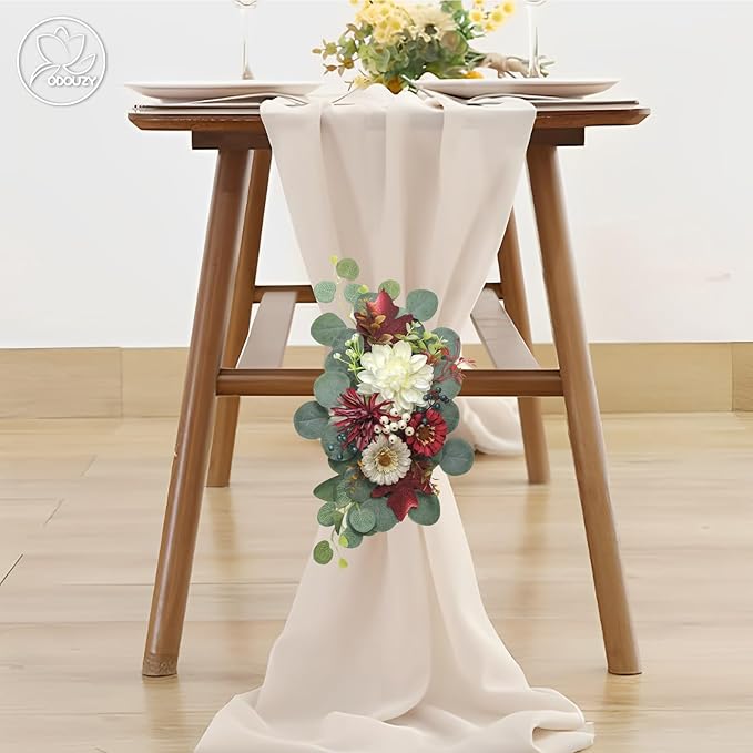 Artificial Wedding Arch Flowers for Wedding Sign,Set of 2 for Wedding Welcome Ceremony Sign,Faux Floral Swags,Wedding, Banquet and Reception Backdrop Floral Decoration (White Red)
