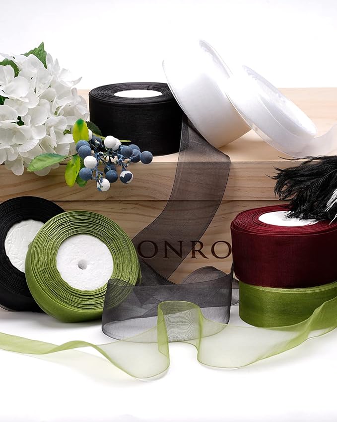 Black Organza Ribbon for Gift Wrapping, FAKILO 2 Inch Shimmer Sheer Wrapping Ribbon for Bouquet, Wedding, Christmas Gift - 50 Yards Each Roll