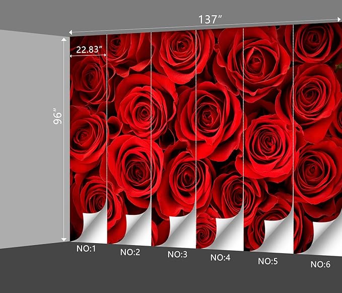 red Rose Floral Wallpaper Bedroom Botanical Flowers murals Aesthetic Room Decor Living Room tv Background Large Wall Mural - 137"x96" Not Peel and Stick