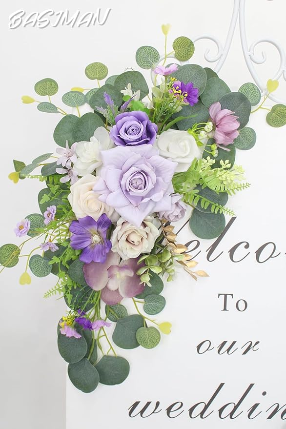 2pcs Wedding Arch Flowers,Wedding Welcome Sign,centerpieces for Tables,Reception Backdrop Table Decorations Welcome Sign (Purple)