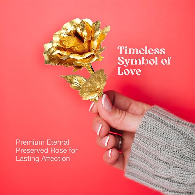 24k Gold Rose w/Luxury Gift Box - 10-inch Golden Rose Metal Single Roses & Valentine's Day Gifts Idea for Women, Loved Ones, Mom, Wife, Girlfriend, Grandma, Mother's Day, 40-Pcs