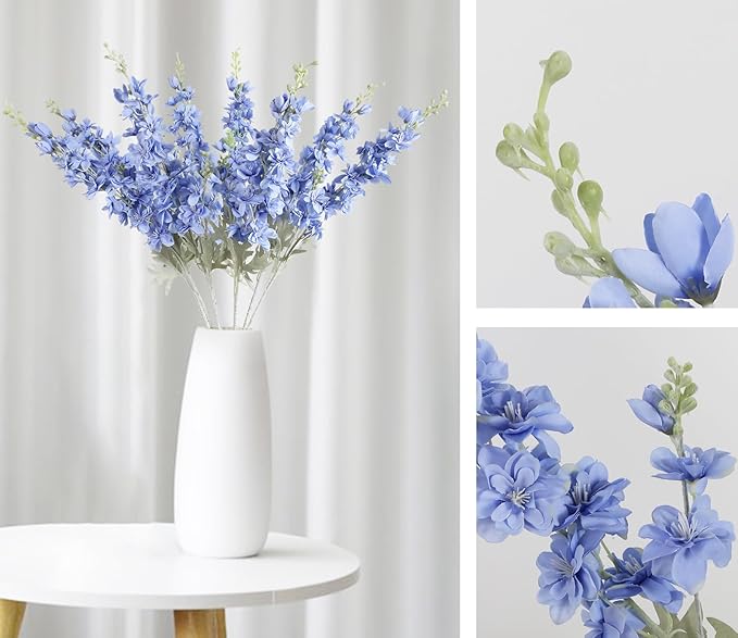 8PCS Blue Delphinium Artificial Flowers for Tall Vase 33.5in Long Stem Larkspur Artificial Flowers Fake Silk Flowers Bulk for Home Wedding Floral Arrangement Centerpiece Table Decoration (Blue)