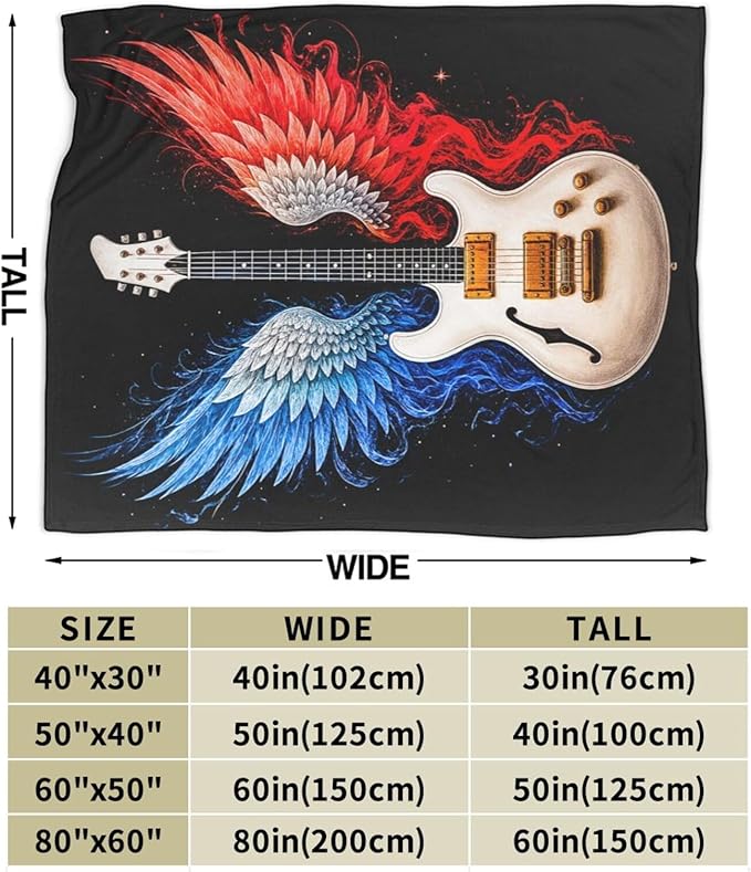 Guitar Blanket Music Throw Blanket Musical Instrument Soft Cozy Fleece Fuzzy Stuffed Plush Flannel Gifts for Girls Women Boys Kids Adults 60"X80"