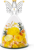 RoseValley Angel Roses Gifts for Mom,Preserved Real Flowers Roses in Glass Angel Figurines,Christmas Birthday Gifts for Grandma Women Mom Wife Mother in Law/Yellow