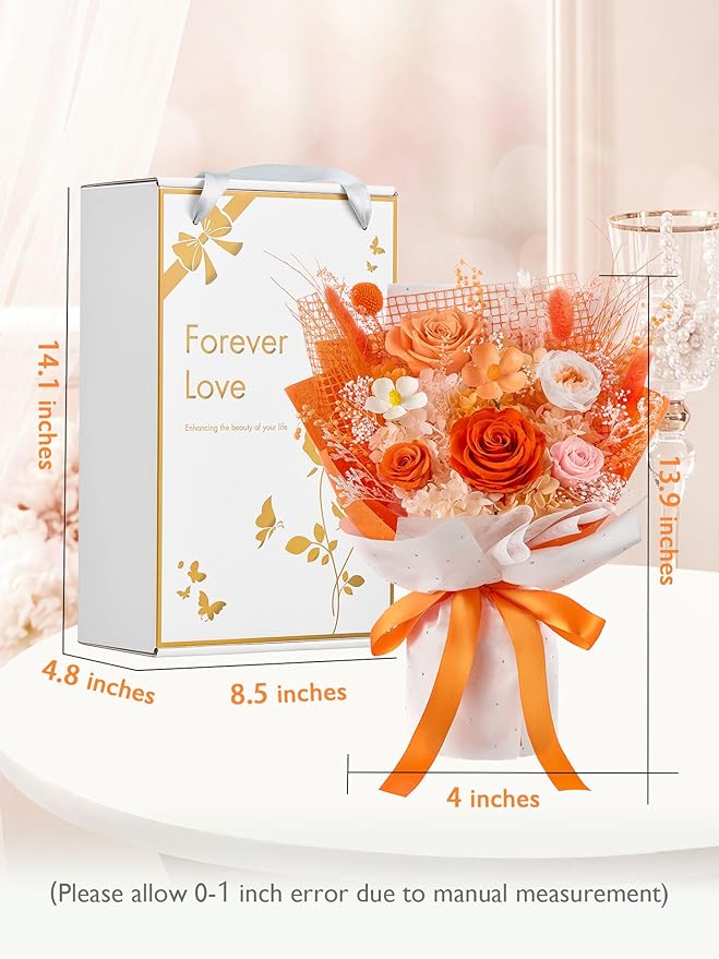 Eterfield Flowers for Delivery Prime, Forever Flowers Bouquet, Preserved Orange Roses Birthday Gifts for Her Women Wife Mom Grandma Graduation Valentine's Day Mother's Day