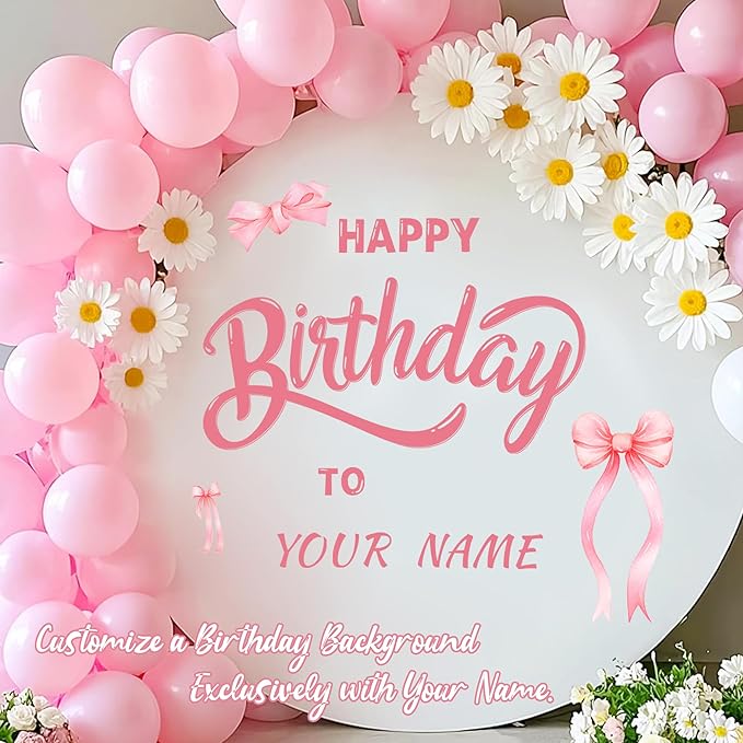 Custom Name Happy Birthday Signs for Backdrop Sweet Girl Birthday Party Vinyl Stickers for Pink Bow Balloon Arch Decoration Women Happy Birthdays Letters Banner Photo Background Sticker Party Supplies