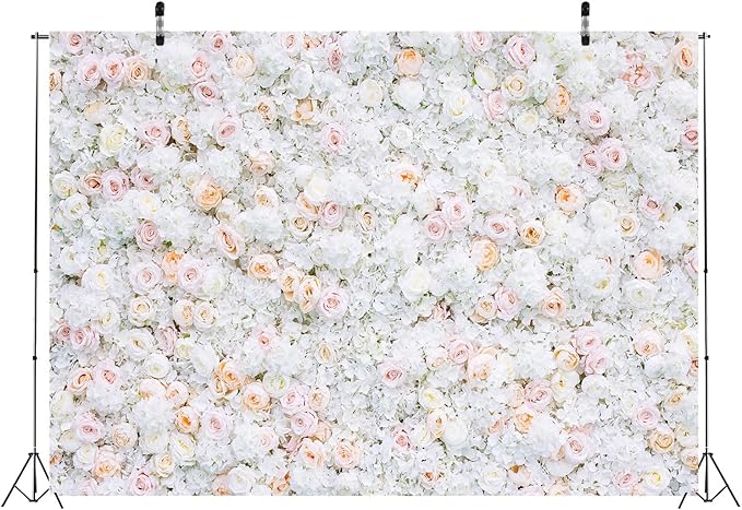 BELECO 6x4ft Fabric Flower Wall Backdrop Pink White Roses Flowers Floral Wall Background Backdrop Valentine's Day Party Engagement Newborn Baby Shower Birthday Wedding Photoshoot Studio Props