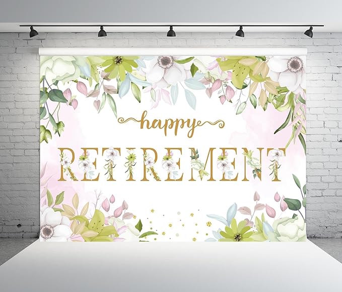 BELECO 20x10ft Fabric Floral Happy Retirement Backdrop Watercolor Leaves Flowers Retirement Background Retirement Party Decorations Banner Photo Booth Shoot Studio Props