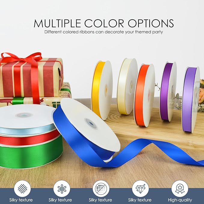 100 Yards 5/8 inch Satin Ribbon, Fabric Ribbon Solid Color Perfect for Gift Wrapping, Wedding, Handmade Bows, Floral Bouquets and Party Decoration(Dark Blue)