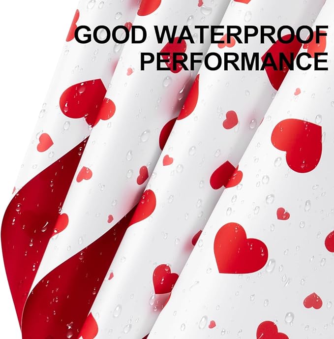 LeZakaa 20 Sheets Flower Wrapping Paper, Red Heart Design Waterproof Floral Bouquet Paper for Valentine's Day, Wedding, Anniversary Romantic Gift Packaging