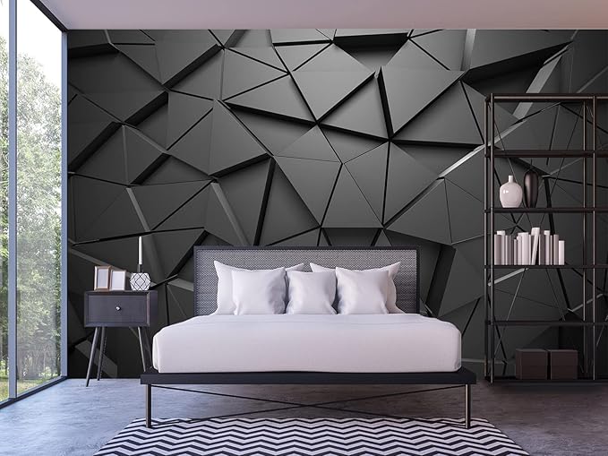Cliouar-Black Geometric Figures 3D Wallpaper Mural 158" x 110"(Not Self-Adhesive)