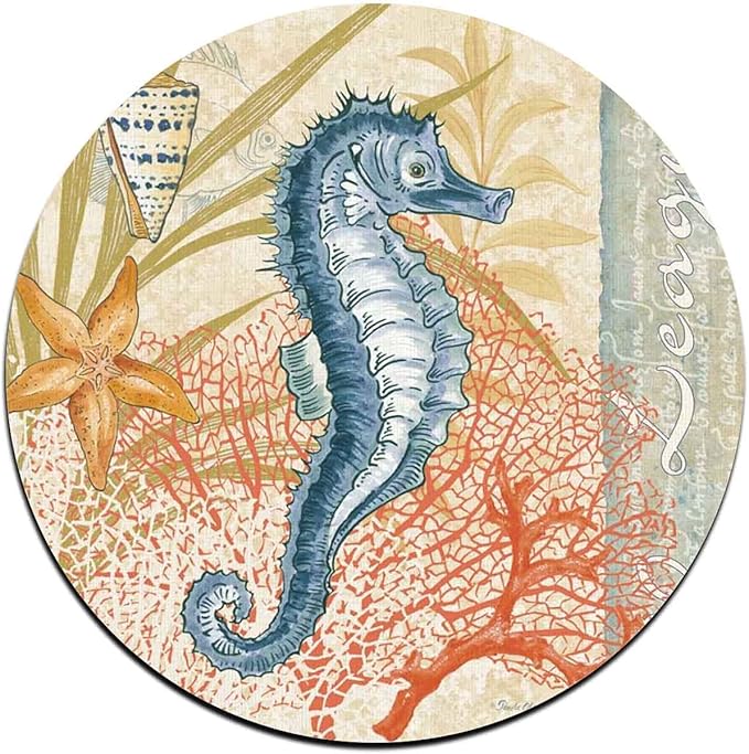 Watercolor SeahorseRound Coaster Set - Made of Recycled Rubber - Set of 4