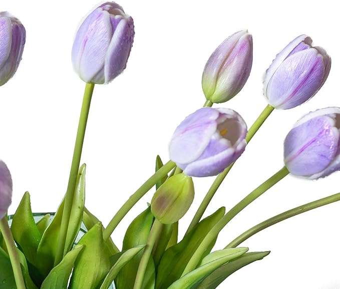 15pcs Artificial Tulips Flowers, Real Touch Latex Bouquet, Fake Tulips for Office Wedding Party Home Kitchen Garden Decoration-B Lavender