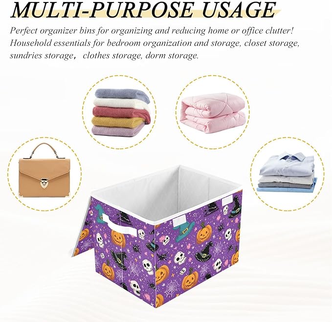 susiyo Skull Pumpkin Witch Hat Storage Bins with Lids and Carrying Handle Foldable Storage Boxes Organizer Containers Baskets Cube Shelf organizers for Clothes Toys Office