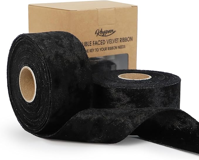 Black Velvet Ribbon for Halloween 1-1/2 inch Wide Double-Sided Glossy Fabric Ribbons for Christmas Tree Decor Gift Wrapping Flower Bouquet DIY Crafts 10Yd