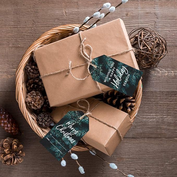 Andaz Press Christmas Holiday Season Classic Gift Tags, Merry Christmas to from and Wishing You A Happy Holiday Season, Christmas Tree Branch Design, for Holiday Events, Parties, and Favors, 60-Pack