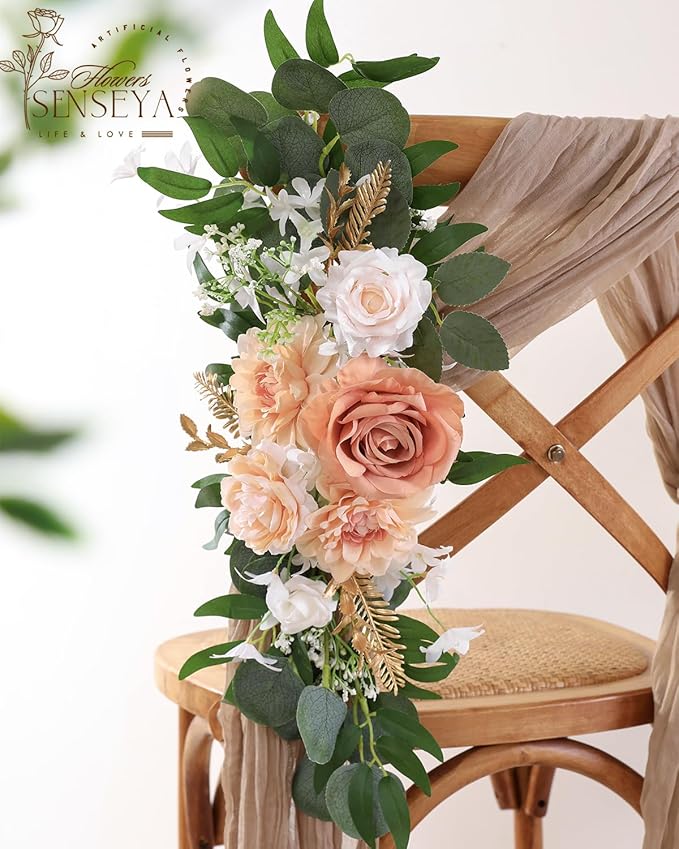 Senseya Artificial Flowers Combo, Nude Color Silk Roses, Peonies, Dahlias with Stems for DIY Wedding Bouquets, Baby Shower, Table Centerpieces, Home Decor, Fake Floral Arrangements, Party Decorations