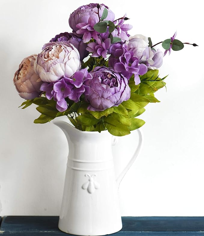 FiveSeasonStuff Vintage Artificial Peonies Silk Peony Flowers and Hydrangeas for Wedding Bridal Home Décor – Beautiful Floral Centerpiece Arrangement Decoration with 2 Bouquets (Mixed Mauve Purple)