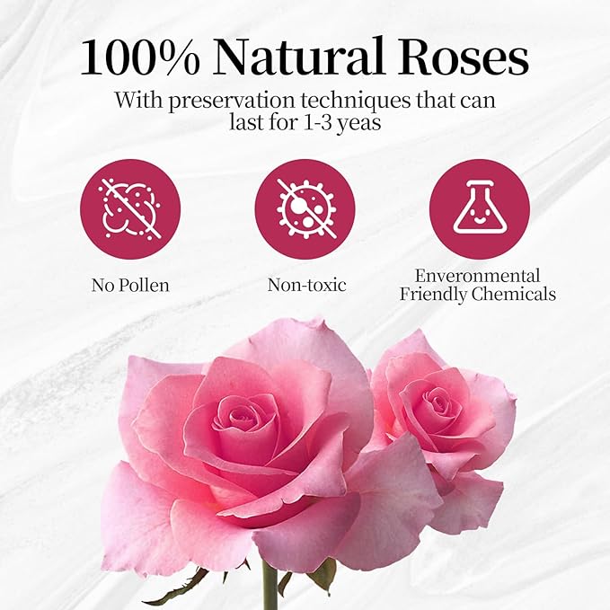Flower, Forever Roses in A Box, Fresh Flowers, Birthday Gifts for Her, Women, Mom, Girlfriend, Wife, Grandma,Pink Forever Roses
