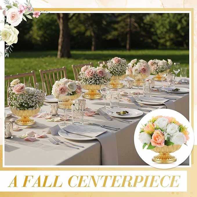 2 Pcs Metal Compote Bowl for Centerpiece Flower Holder Small Compote Vase Indoor Outdoor Flowers Fruits Plant for Christmas Wedding Home Party Decoration (Medium,Bright Gold)