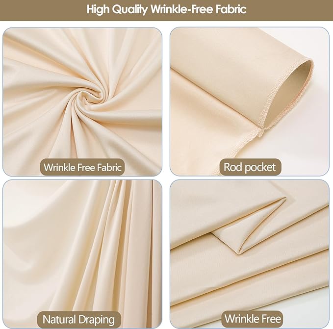 10x10ft Wrinkle Free Backdrop Curtain for Parties Soft Fabric Drapes Wedding Cream Curtain Backdrop for Birthday Party Decorations Background for Photography 5x10ft,2 Panels