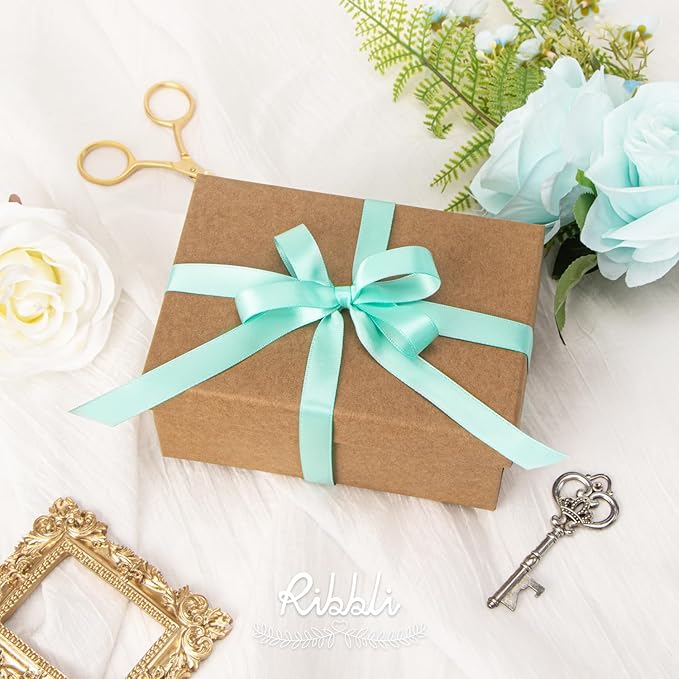 Ribbli Aqua Blue Satin Ribbon Double Faced Satin 1/2 inch x Continuous 50 Yards- Ribbon for Gift Wrapping Crafts Wedding Decoration Bows Bouquet Floral Arrangement