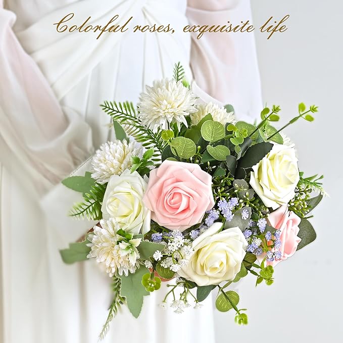BLEUM CADE 36Pcs Artificial Flowers Fake Roses with Stems, Pink Boxed Foam Roses for DIY Bouquets Centerpieces Wedding Party Arrangement Bridal Shower Decor
