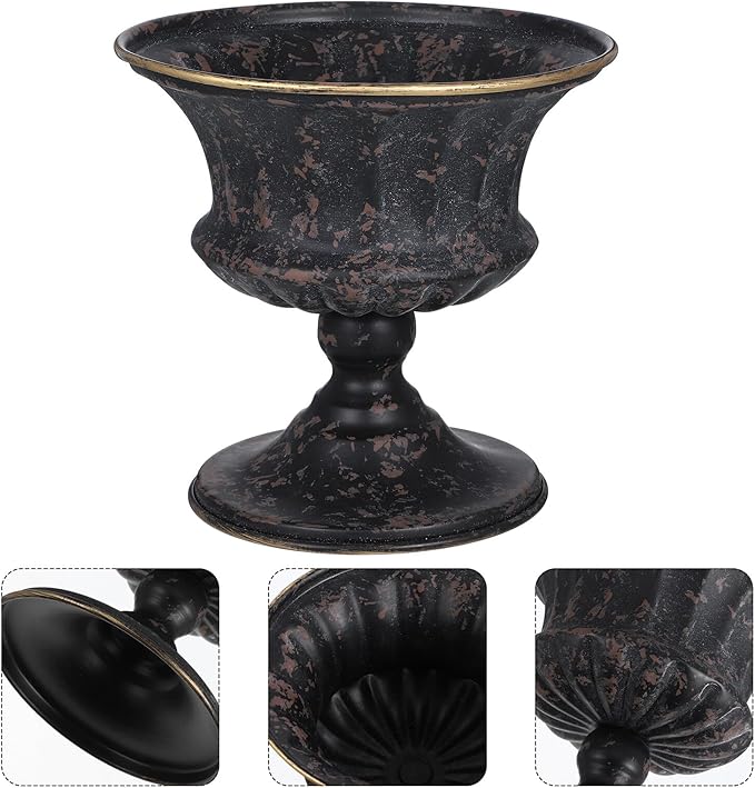 Vintage Metal Urn Planter, Farmhouse Bucket Flower Pots for Indoor Outdoor Plants, Tall Urn Planter, Garden Pillar Flowerpot, Desktop Ornament