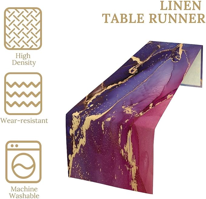 Purple Marble Table Runner Natural Abstract Luxury Ink Texture Gold Veins Red Printing Seasonal Dinner Runner Table Decoration for Farmhouse Home Kitchen Dining Holiday Party 13x108in