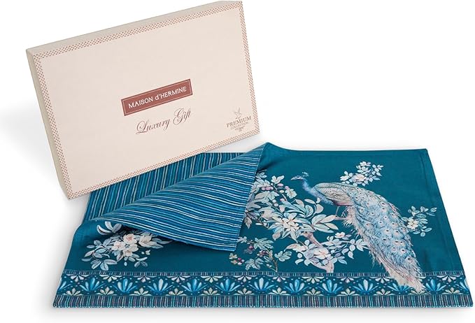 Maison d' Hermine Place Mats 100% Combed Cotton Premium (13 Inch x 19 Inch) Cloth Place Mat Washable Dinner Placemat, Dinner & Dining, Peacock Utopia - Deep Sea (Set of 4)