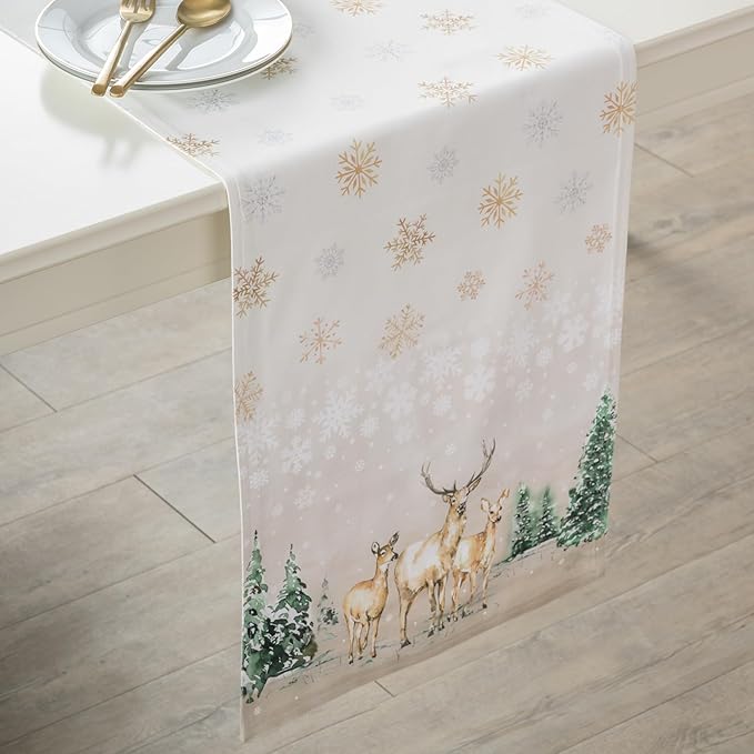 Maison d' Hermine Table Runner 100% Cotton Double Layer Table Runners 108 inches Long for Thanksgiving Christmas Decorations Home Kitchen Dining Party Wedding (Deer in The Woods, 14.5" x 108")
