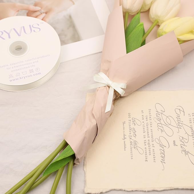 Cream Satin Ribbon, Double Faced 1/4 Inch X 50 Yards Cream Ribbon, Premium Satin Ribbon for Gift Wrapping, Crafts, Hair Bow Making, Sewing, Flower Bouquet, Wedding Party Decor