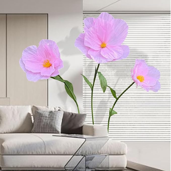 5.9 Ft Large Paper Artificial Flowers,Giant Flowers for Decoration,Standing Huge Handcrafted Poppy Flowers for Garden,Hotel,Office,Photography Props,Wedding,Art Gallery,Shop Window Display(Pink)