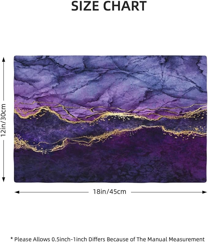 Purple Marble Placemats, Abstract Elegant Art Marble Floral Art Accents Print Washable Fabric Placemats Table Kitchen Dining Party 12x18 Inch Set of 4