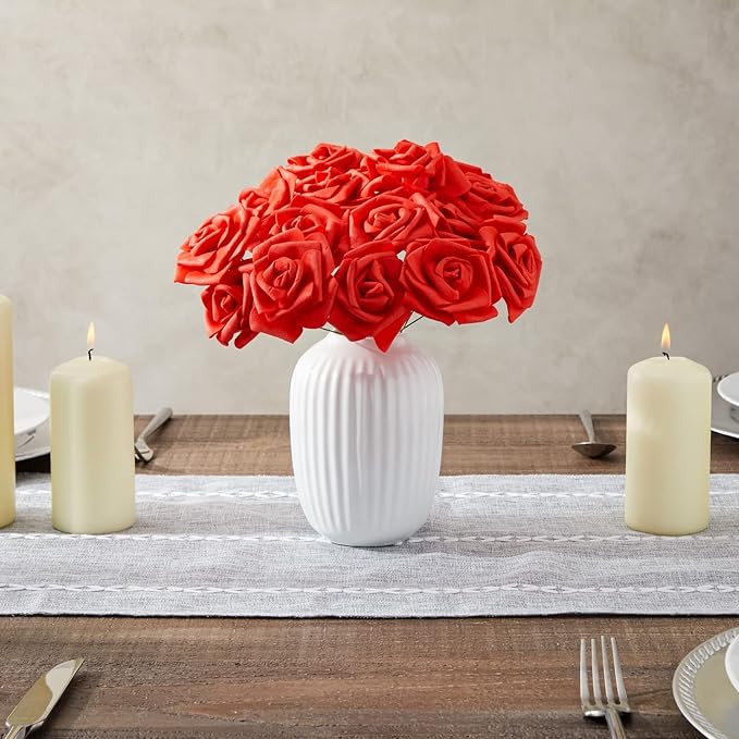 Juvale Artificial Carnations - Wedding Decor & Centerpiece Table Decorations - Artificial Flowers Bulk & Bridal Bouquet - Faux Flowers for Vase & Floral Decorations - 100 Pack, 3 in Dia, Red