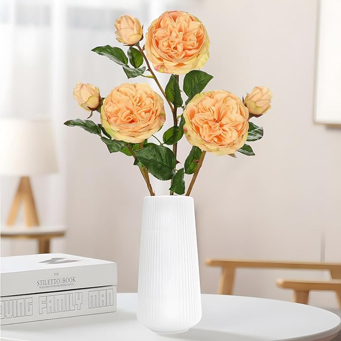Real Touch Artificial Roses (Set of 3) – 23.6" Long Stem Yellow Garden Roses – Lifelike Faux Silk Flowers for Wedding Bouquets, Home Décor, Centerpieces & Floral Arrangements