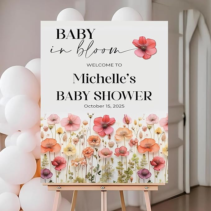Baby Shower Welcome Sign, Personalized Girl Showers Welcome Sign For Outdoor, Girl Shower Signs Floral, Baby In Bloom Decoration