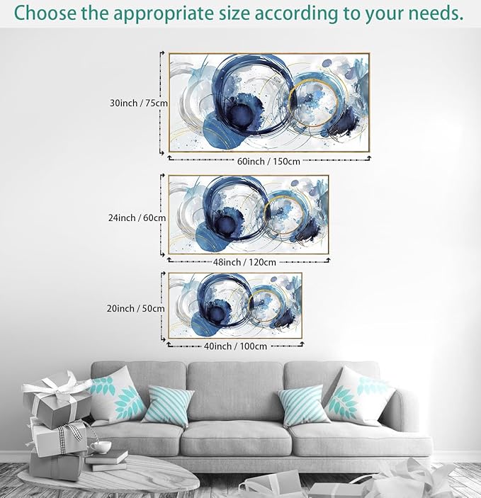 Wall Art Abstract Art Paintings Blue Fantasy Colorful Graffiti on White Background Modern Artwork wall Decor for Living Room Bedroom Kitchen 24"x48" with Framed