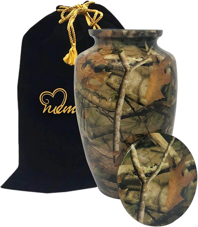 MEMORIALS 4U Custom Engraved Cremation Urn - Handcrafted Urn for Human Ashes - Affordable Urn for Ashes with Velvet Bag (Woodstock Camo)