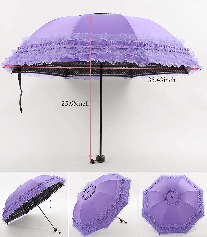 Vintage Lace Parasol Gothic Lolita Umbrella UV Sun Protection Witch Cosplay Photoshoot Props Party Decoration