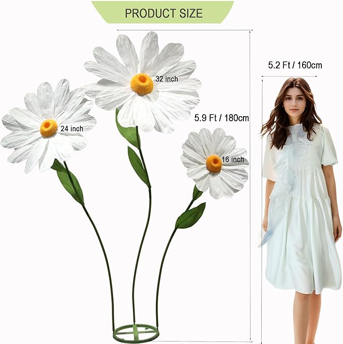 Large Daisy Flowers Artificial 5.9 Ft Giant Paper Flowers Decoration Big Flowers Decor for Birthday Party Garden Office Home Wedding Graduation Shop Window Display(White)