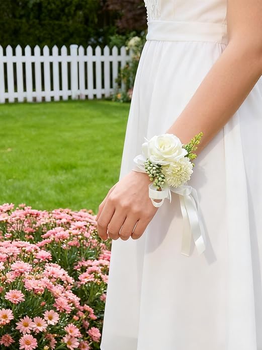 Rose Wrist Corsage Wristlet Band Bracelet Wedding Wrist Corsage Artificial Flowers Bracelet Homecoming Prom Corsages Wristlet for Women Bride Bridesmaid Wedding Prom Anniversary