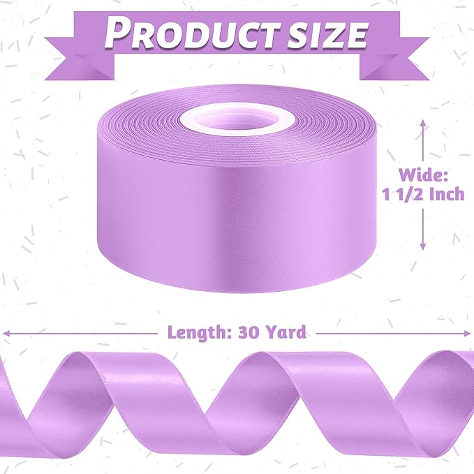 Fullive Lavender Ribbons, 1 1/2 Inch 30 Yards Ribbons for Crafts, Polyester Satin Ribbon for Gift Wrapping for Birthday Wedding Graduate Valentines Day Decorations Wrapping Bouquet Floral Arrangements