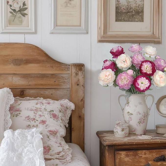 6 Pcs Artificial Flowers Silk Peony Rose Single Stem Artificial Flowers Faux Peony Bouquet Floral Arrangements Bundle Fake Flowers Bulk for Table Centerpiece Wedding Farmhouse Home