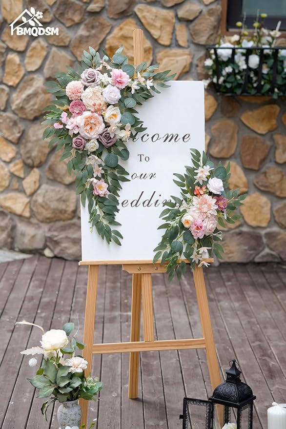 Faux Flowers Wedding Arch Flowers Kit(Pack of 2) for Wedding Decor Ceremony and Reception Backdrop Decoration (Dark Pink)