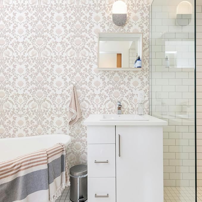 17.3"×78.7" Pink Peel and Stick Wallpaper, Floral Wallpaper for Bedroom Bathroom Self Adhesive Removable