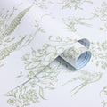 Floral Birds Wallpaper Peel and Stick Green and White Contact Paper 16.9”x 118.1”Vintage Floral Self Adhesive Removable Wallpaper Green Flower Contact Paper for Bathroom Kitchen Decor