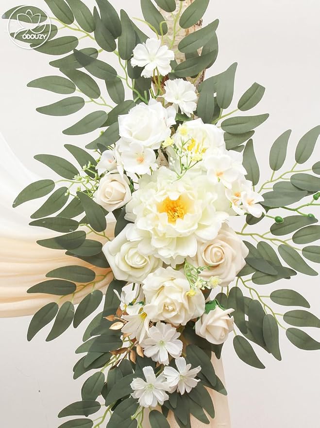 Wedding Arch, Artificial Flowers, Wedding Decor with Drapes (Set of 4)，Be Suited to Banquet, Party, Wedding Decor Ceremony and Background Decoration (White)