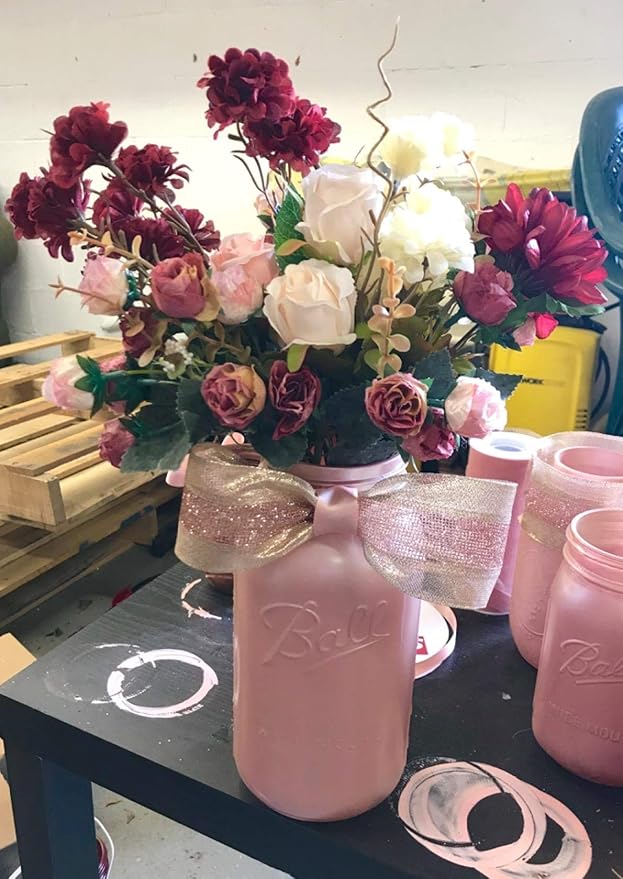Flojery 21 Heads Silk Rose Bouquet Artificial Flowers Mini Rose for DIY Wedding Bouquets Centerpieces Bridal Shower Party Home Decorations,Pack of 4 （Pink）